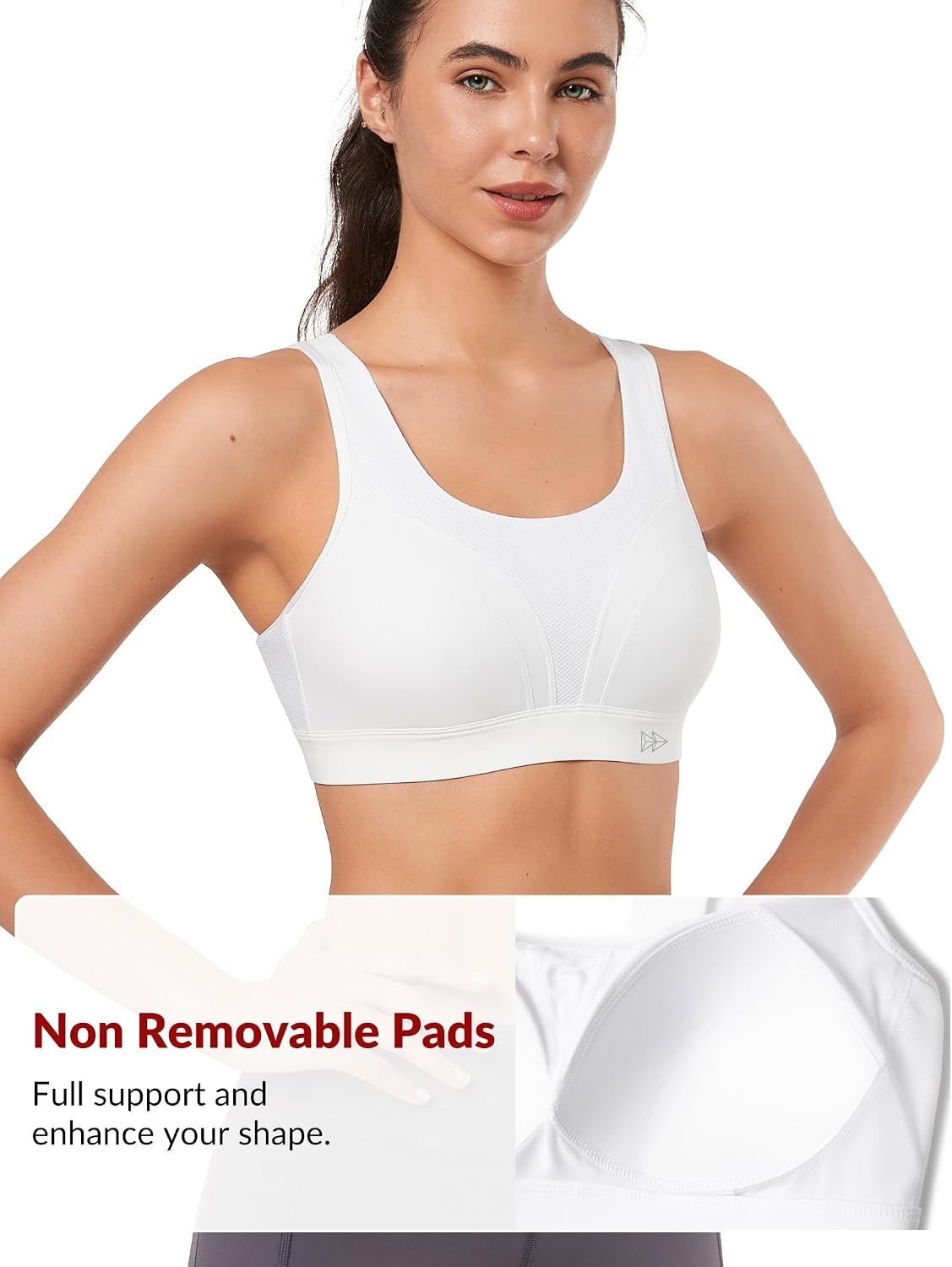 Yvette Supportive Adjustable Sports Bras Molded Cup | High Impact Support,Non Removable Sewn-in Pads,No Bounce,Wireless & Comfortable,Running,Gym Workout,HIIT,Hook & Eye Closure(White)