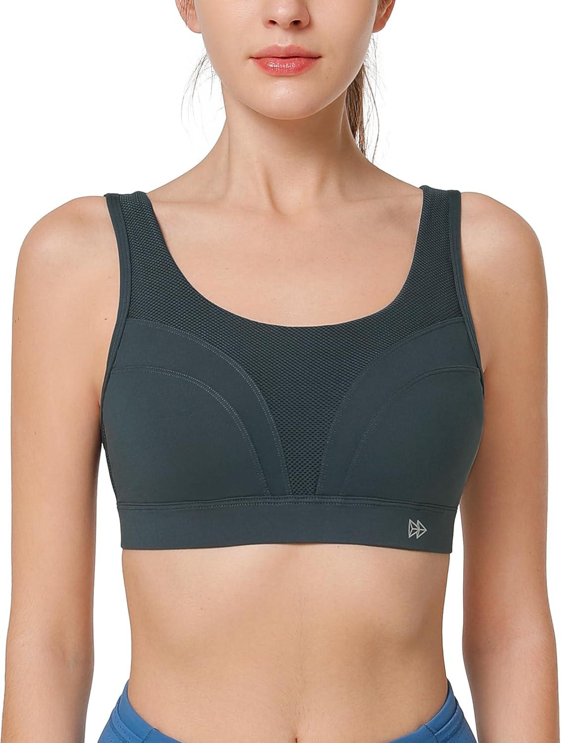 Yvette Supportive Adjustable Sports Bras for Women High Impact Molded Cup Running Bra Large Bust Wireless for Workout HIIT(Haze Blue)