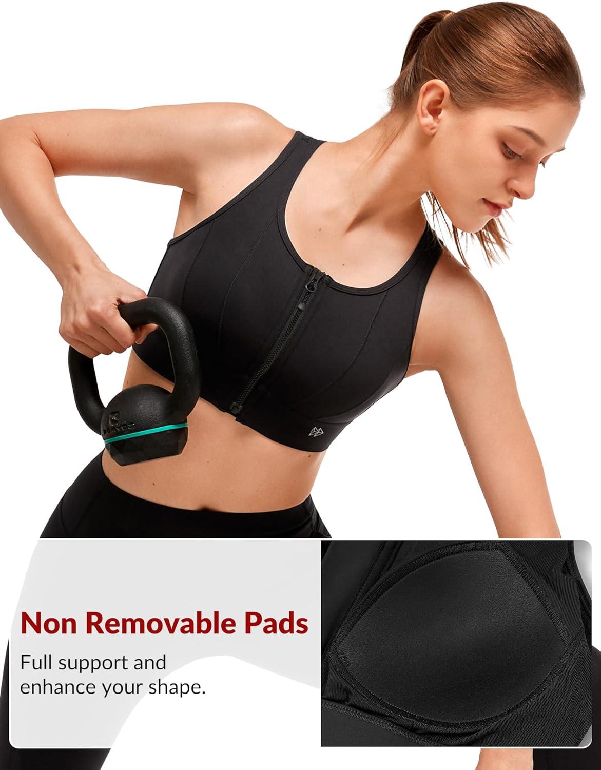Yvette Front Closure Sports Bras for Women High Support Bust Supportive Sports Bra High Impact for Running(Black)
