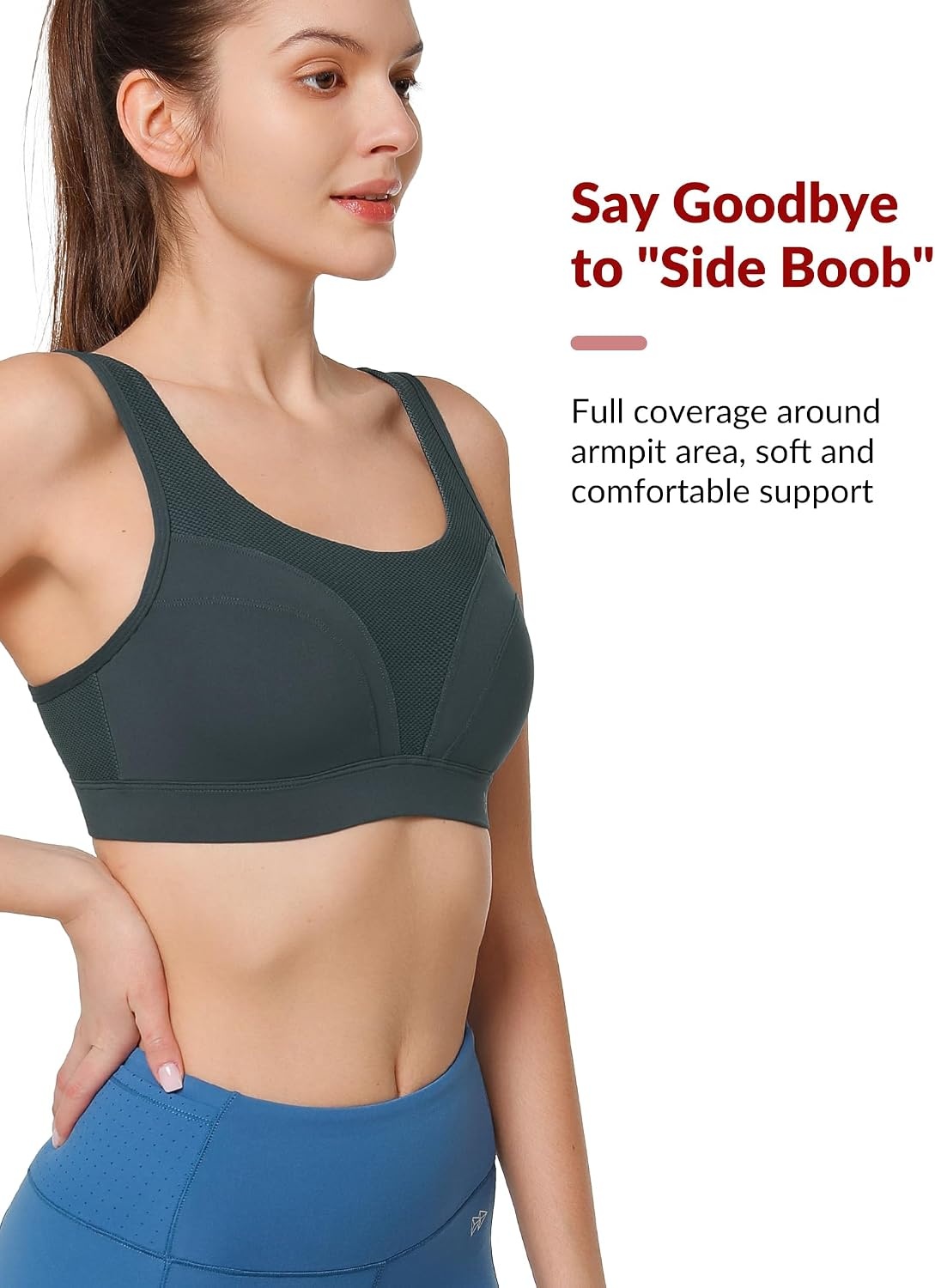 Yvette Adjustable Sports Bra High Support Sewn in Pads | High Impact with Back Hook Eye Closure,Non Removable Molded Cups,Full Coverage,Wireless,Supportive & Comfortable,Gym Workout(Haze Blue)