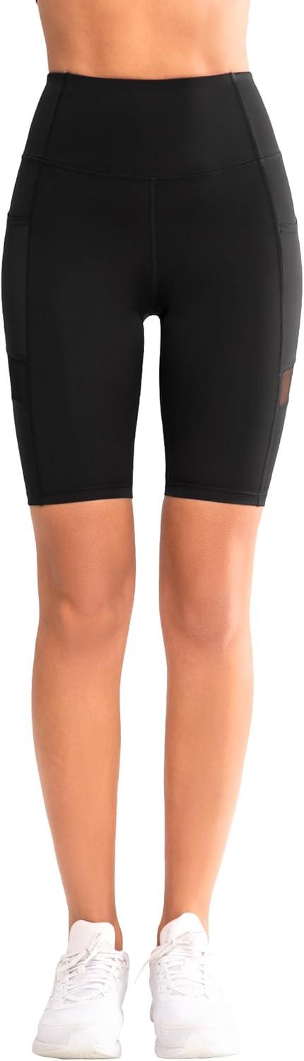 Yvette Biker Shorts for Women with Pockets, High Waist Mesh Workout Gym Shorts for Running(Black)