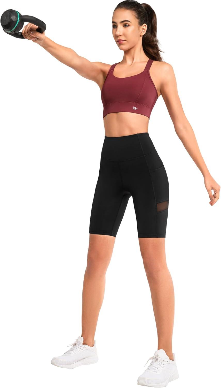 Yvette Biker Shorts for Women with Pockets, High Waist Mesh Workout Gym Shorts for Running(Black)