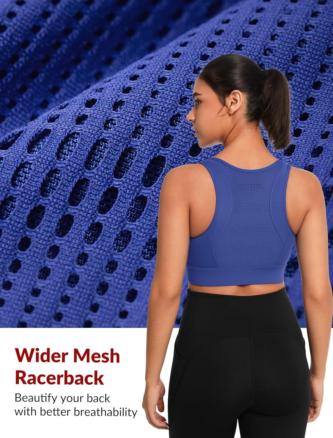 Yvette Front Closure Sports Bras for Women High Support Bust Supportive Sports Bra High Impact for Running(Royal Blue)