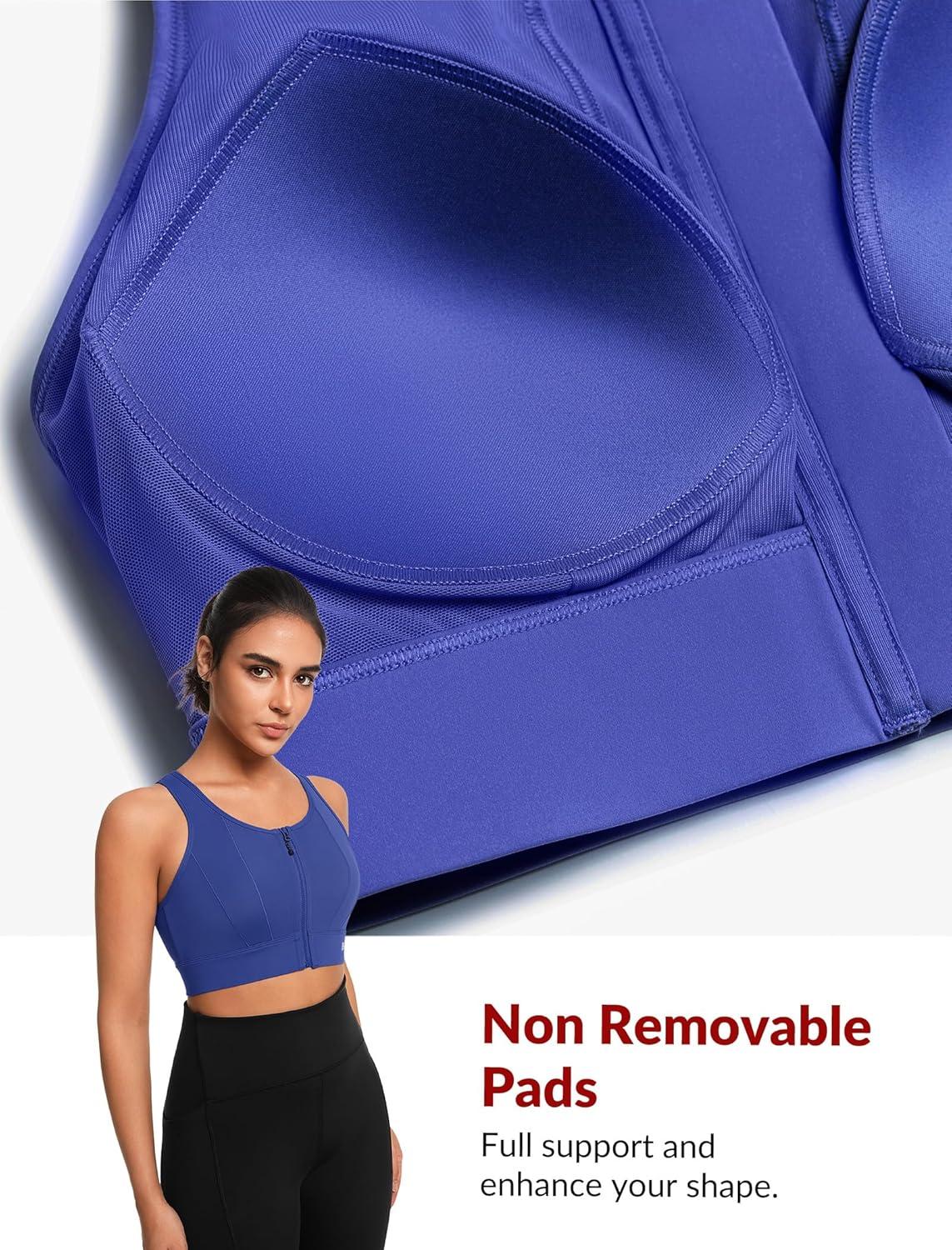Yvette Front Closure Sports Bras for Women High Support Bust Supportive Sports Bra High Impact for Running(Royal Blue)