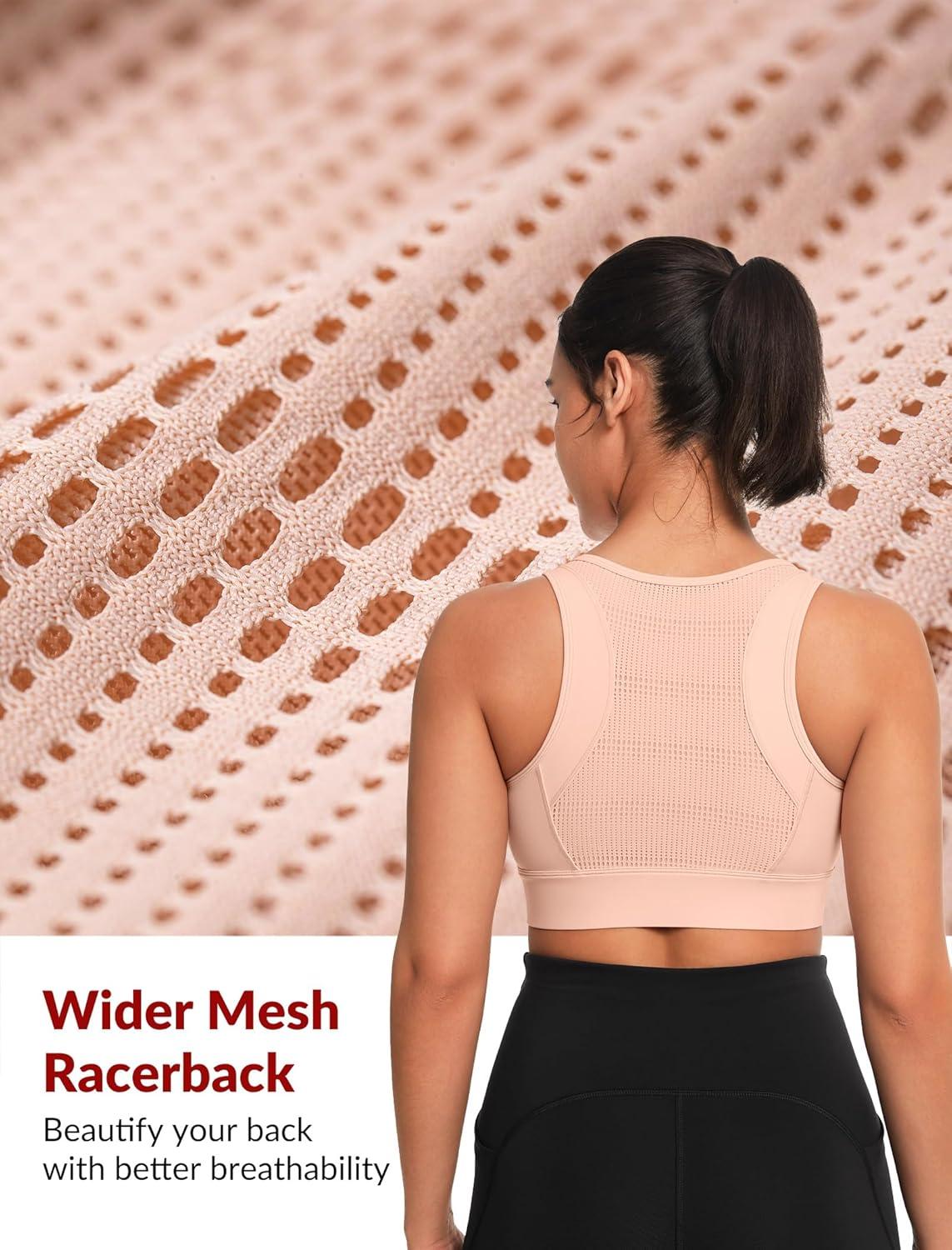 Yvette Front Closure Sports Bras for Women High Support Bust Supportive Sports Bra High Impact for Running(Pale Pink)