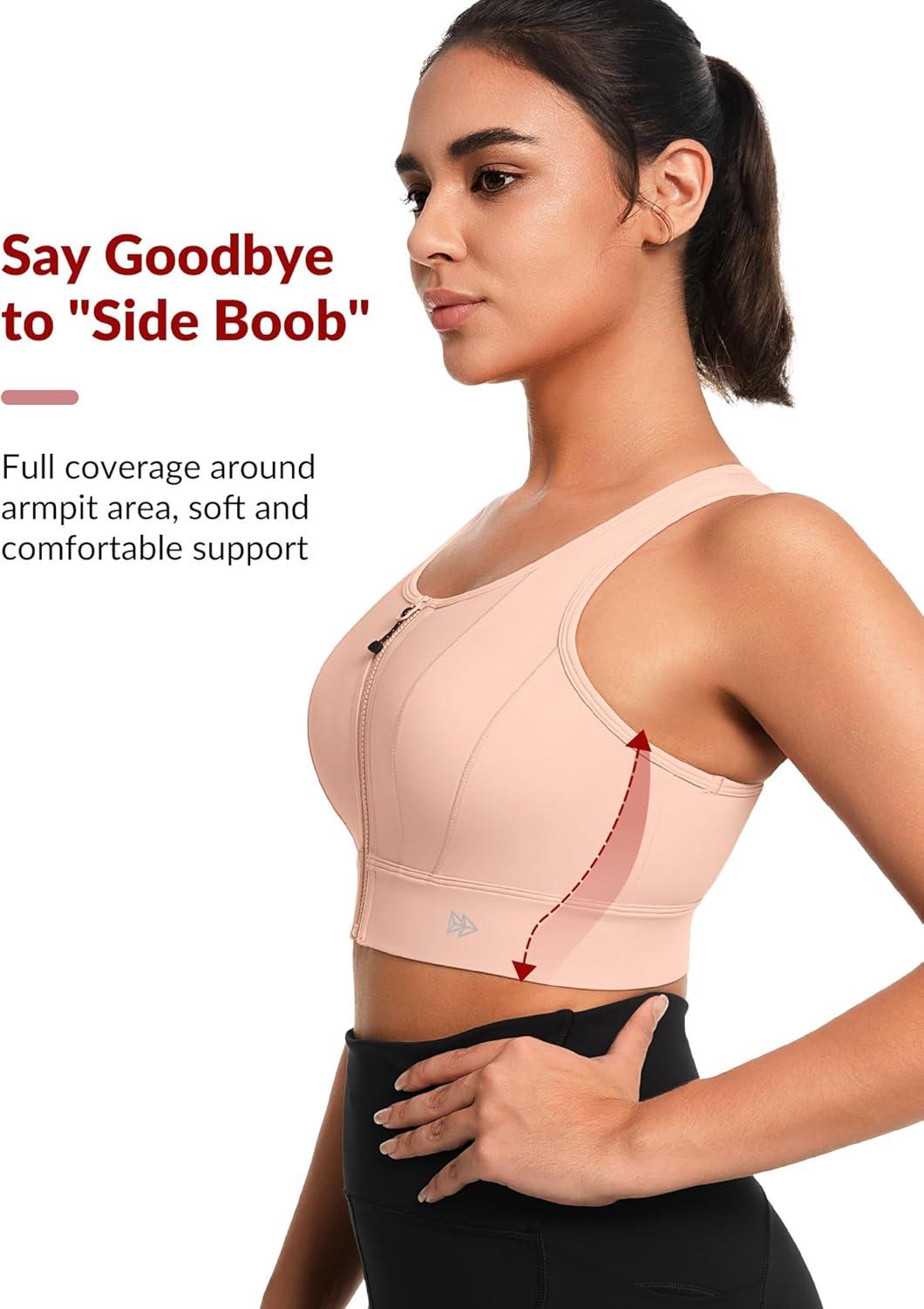 Yvette Front Closure Sports Bras for Women High Support Bust Supportive Sports Bra High Impact for Running(Pale Pink)