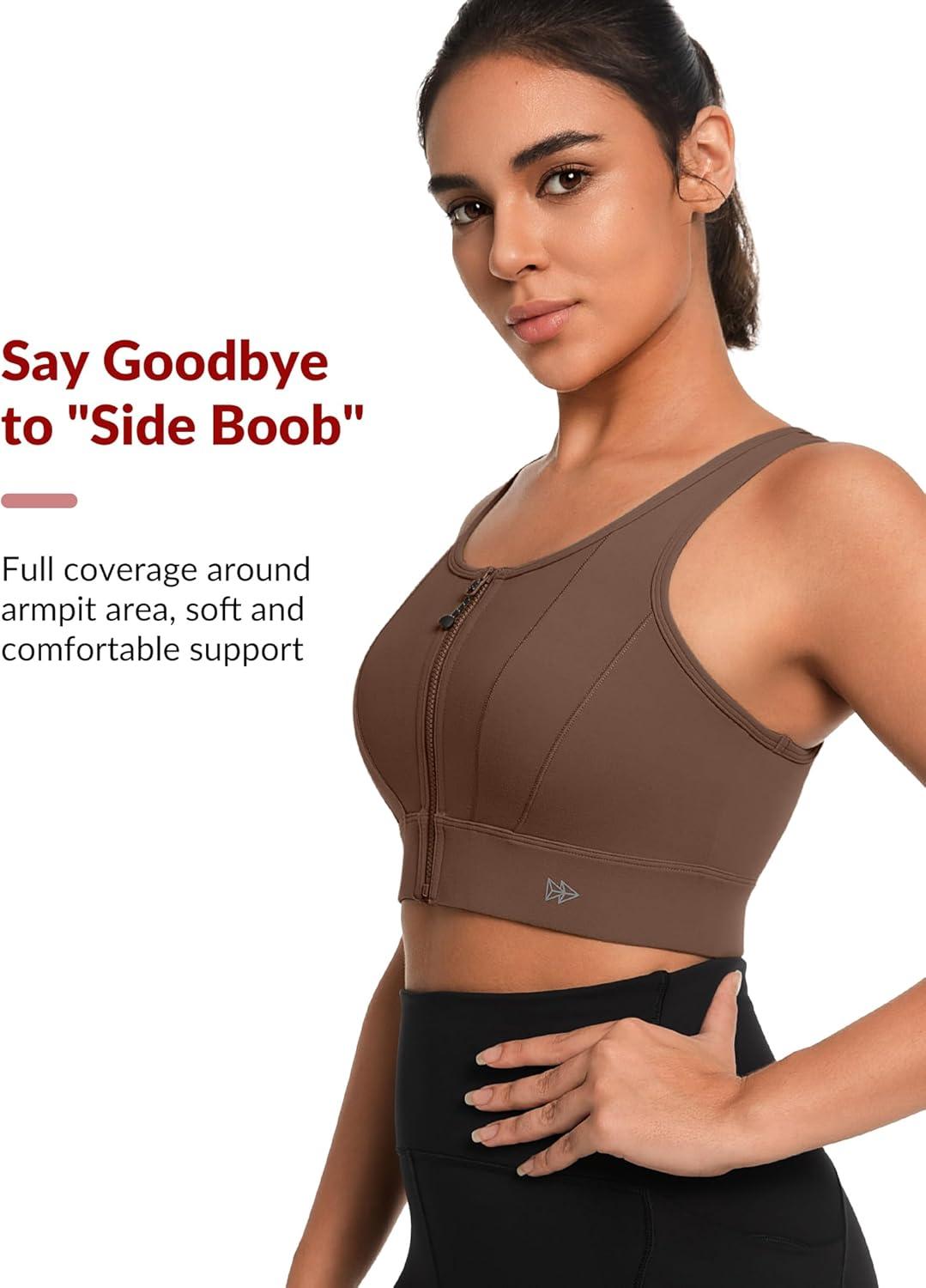 Yvette Front Closure Sports Bras for Women High Support Large Bust Supportive Sports Bra High Impact for Running(Coffee)