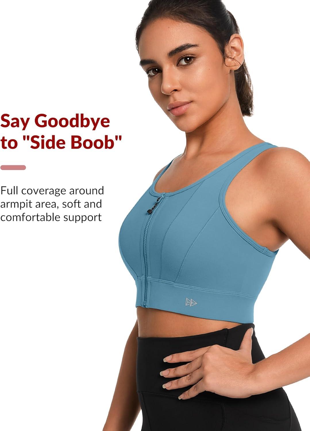 Yvette Front Closure Sports Bras for Women High Support Large Bust Supportive Sports Bra High Impact for Running(Lake Blue)