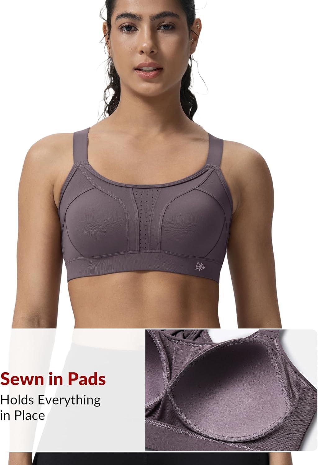 Yvette Sports Bra High Impact Adjustable Criss Cross Back, Full Support for Large Bust No Bounce(Dark Purple)