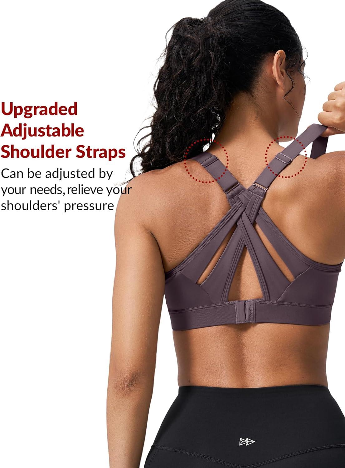 Yvette Sports Bra High Impact Adjustable Criss Cross Back, Full Support for Large Bust No Bounce(Dark Purple)