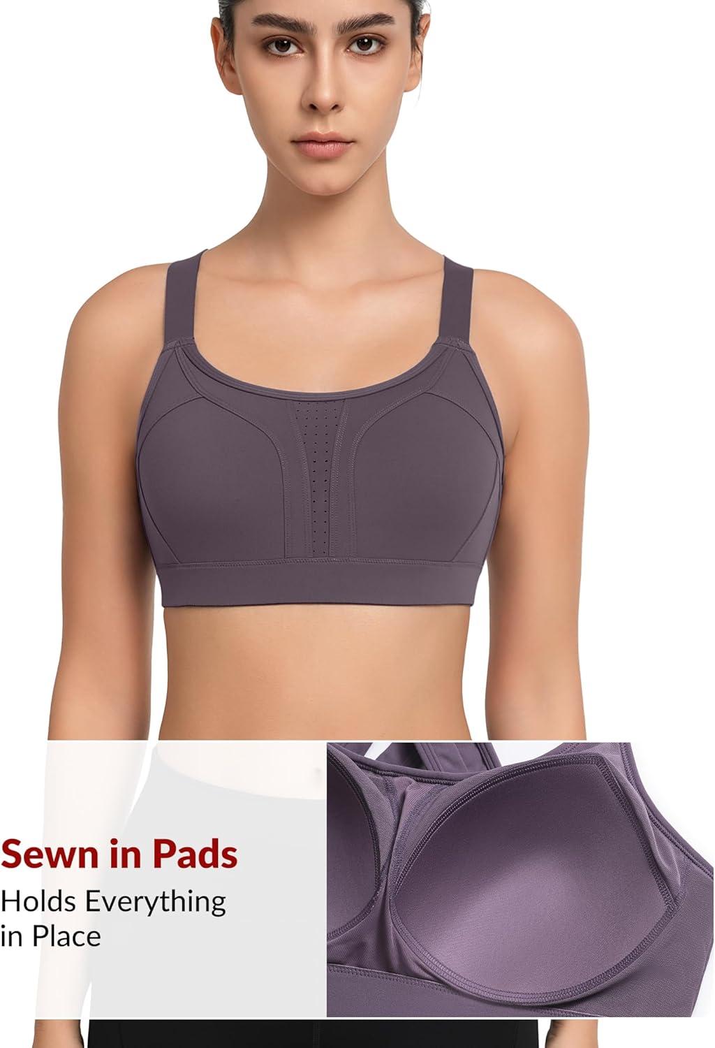 Yvette Sports Bra High Impact Adjustable Criss Cross Back, Full Support for Large Bust No Bounce(Lavender)