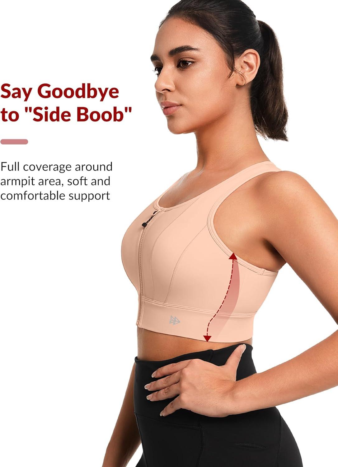 Yvette Front Closure Sports Bras for Women High Support Large Bust Supportive Sports Bra High Impact for Running(Pastel Pink)