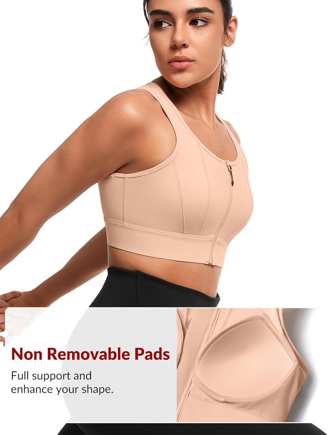 Yvette Front Closure Sports Bras for Women High Support Large Bust Supportive Sports Bra High Impact for Running(Pastel Pink)