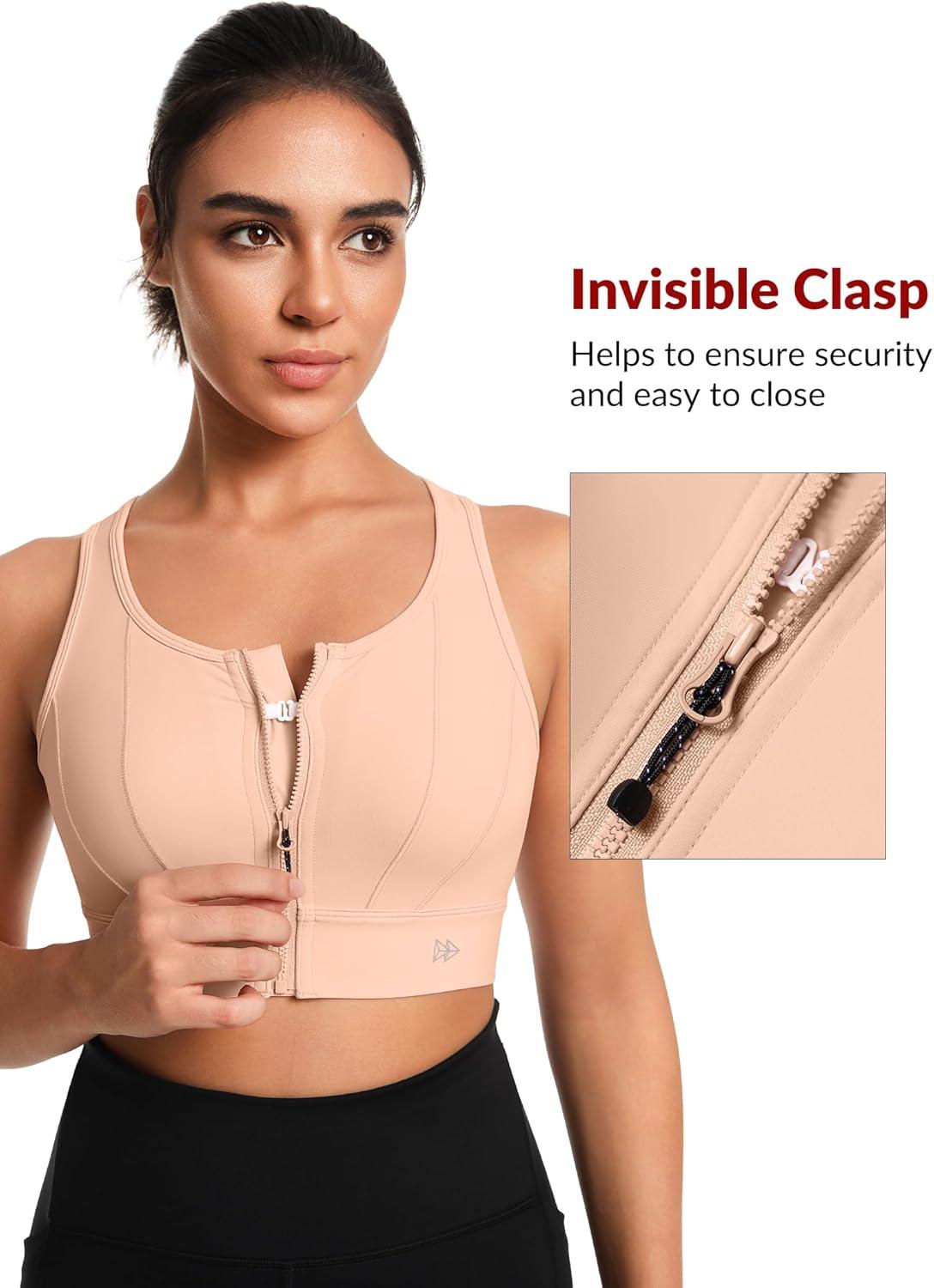 Yvette Front Closure Sports Bras for Women High Support Large Bust Supportive Sports Bra High Impact for Running(Pastel Pink)